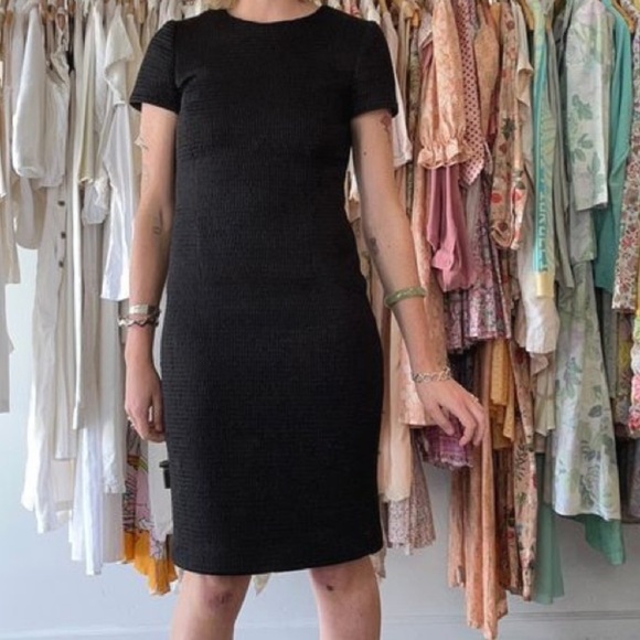 Vintage Badgely Mischka Textured Waffle Knit Little Black Cocktail Dress - Picture 7 of 16